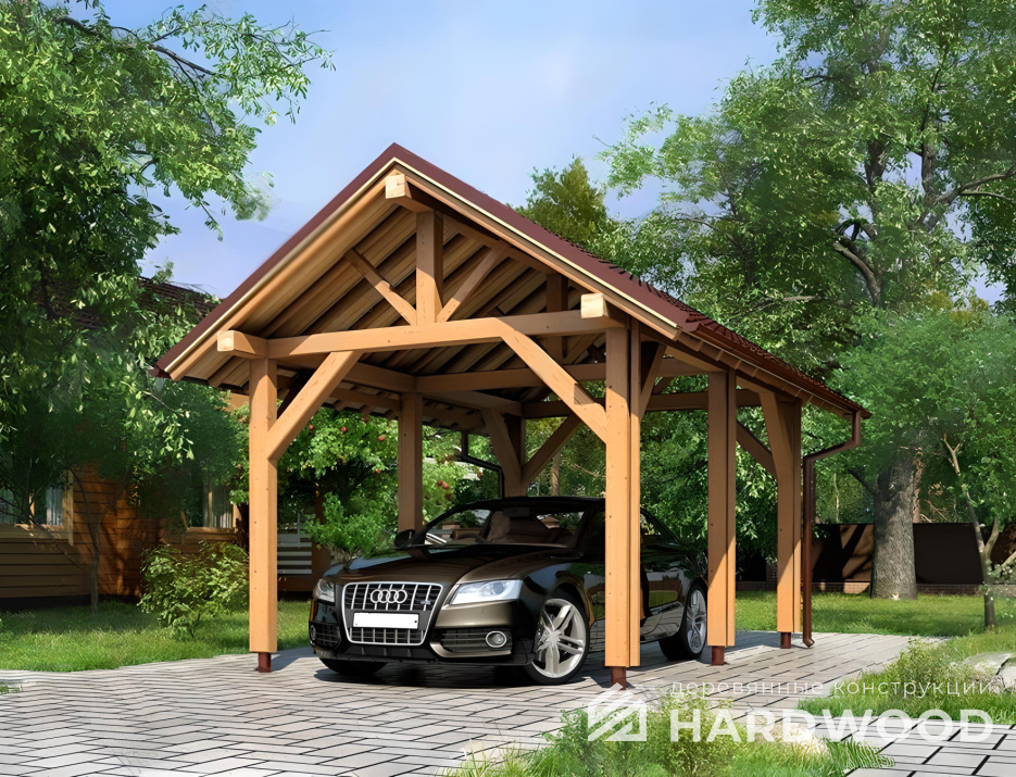 Навес для машины на дачу из дерева №116 - фото 926