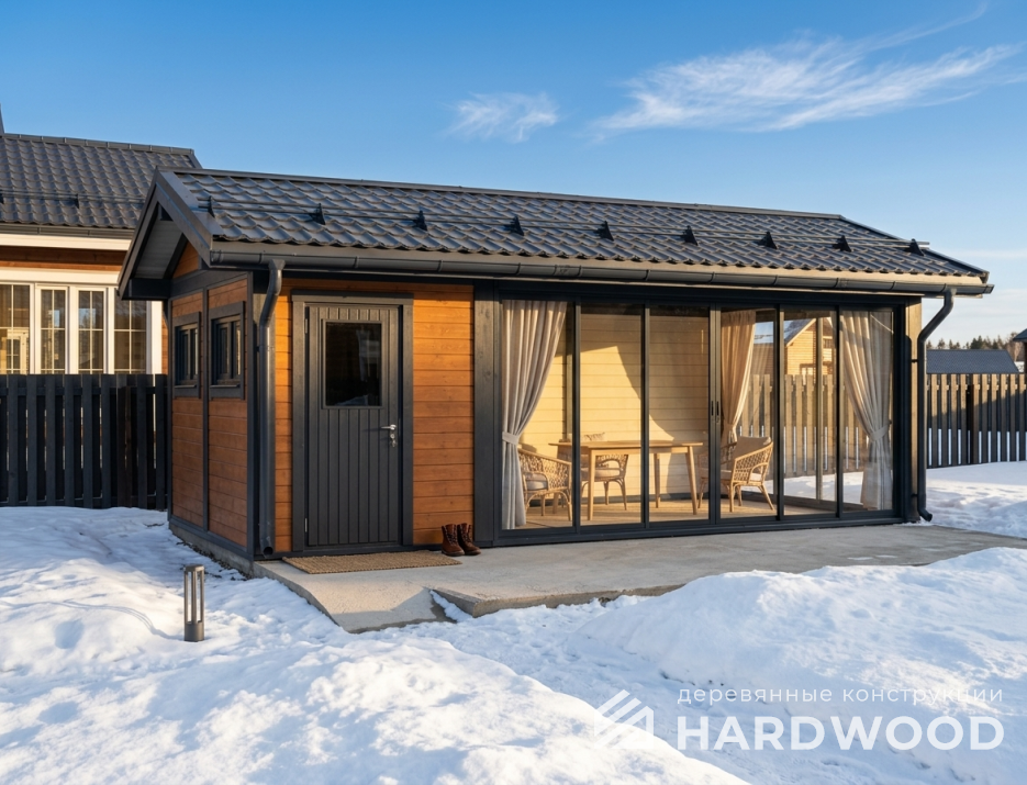 Беседка из дерева с окнами в пол №95 - фото 2260