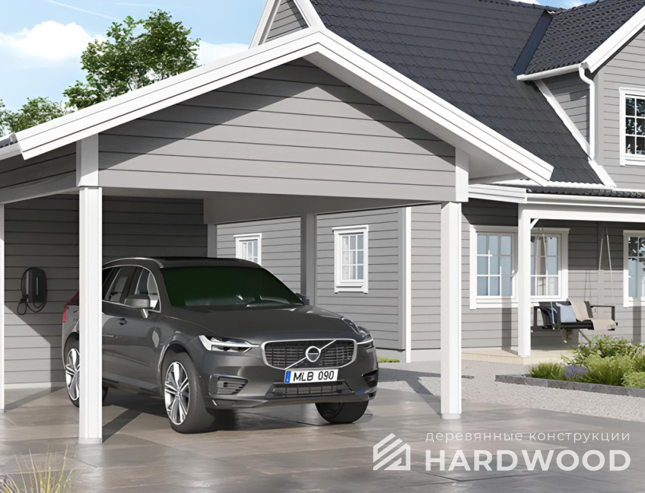Навес для автомобиля для дачи из дерева №65 - фото 932