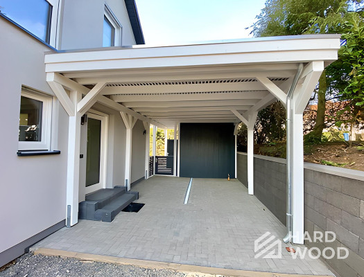 Пристенный навес к дому односкатный из дерева №77 - фото 958